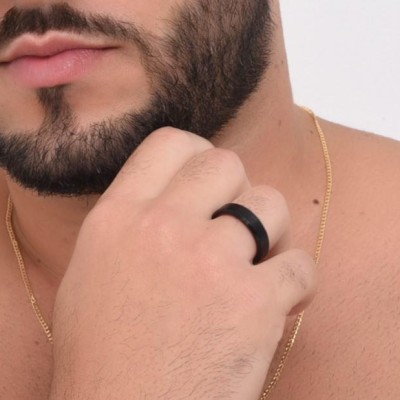 Detalhes do produto Aliança Tungstênio Preto e Rosa Masculino